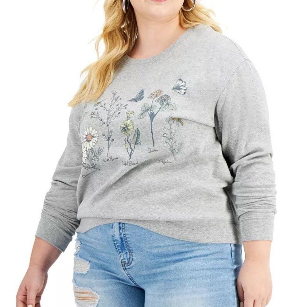 Love Tribe Trendy Plus Size Botanical Floral-Graphic Sweatshirt